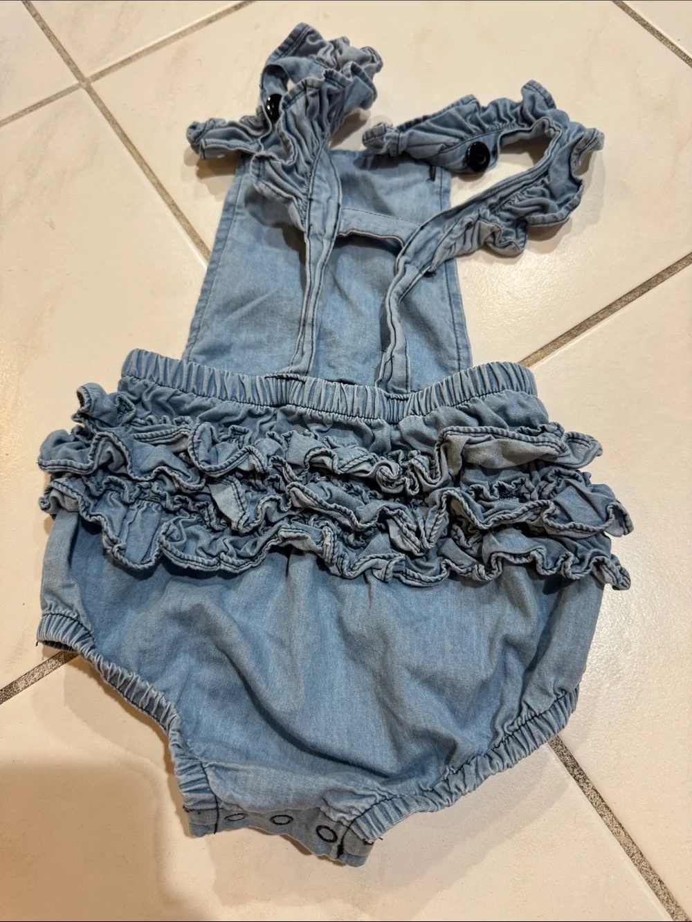 Ruffle Butts Light Blue Denim Ruffle-Strap One-Piece